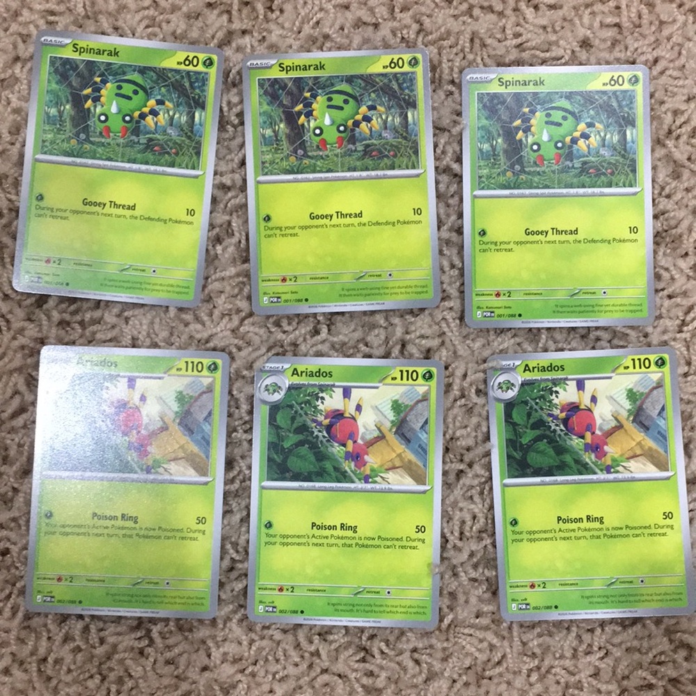 Pokemon Spinarak & Ariados Trading Cards - Perfect Order Comes With 3 of Each